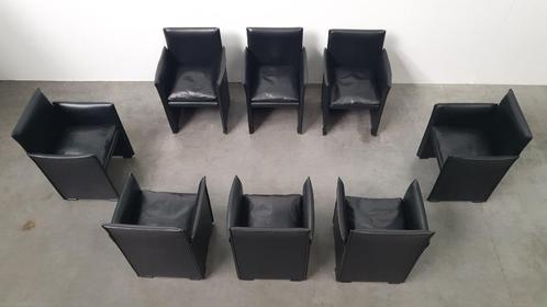 8x stoel Cassina Break 401 leer zwart design Mario Bellini, Huis en Inrichting, Overige Huis en Inrichting, Gebruikt, Ophalen