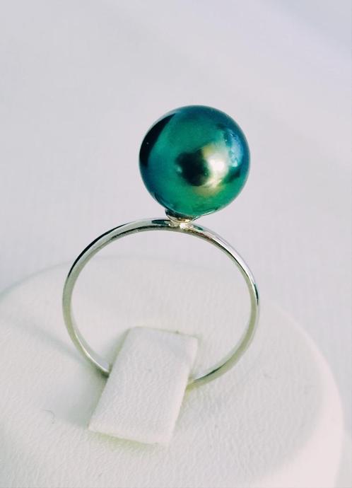 Platinum ring met Zuidzee Tahiti parel 10mm, Handtassen en Accessoires, Ringen, Zo goed als nieuw, Met parel, Ophalen of Verzenden