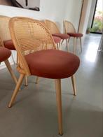 7 houten stoelen met rotan en roze fluwelen bekleding, Maison & Meubles, Chaises, Comme neuf, Enlèvement ou Envoi