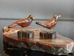 Couple oiseaux sur pied laiton cloisonnées chinois vintage, Antiek en Kunst, Antiek | Brons en Koper