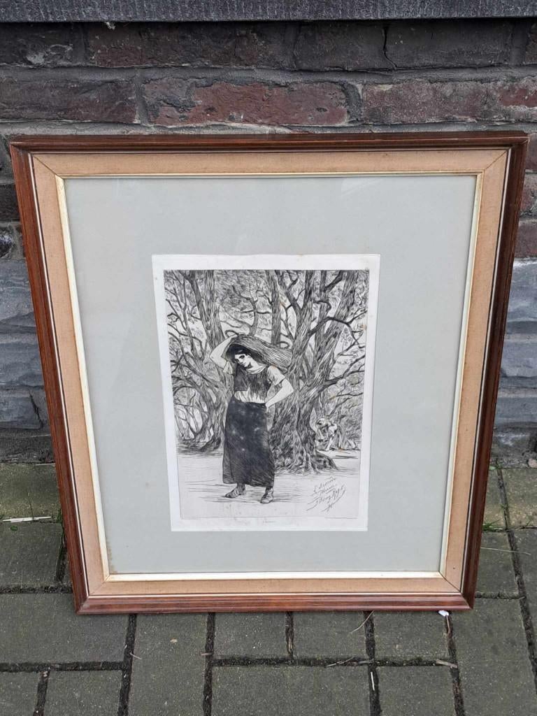 gravure signe felicien rops, Antiek en Kunst, Kunst | Etsen en Gravures, Ophalen of Verzenden