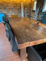 Stevig houten eike eettafel met 8 leren stoelen, Huis en Inrichting, Tafels | Eettafels, Ophalen