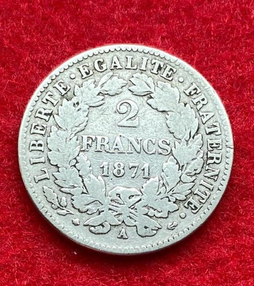 Muntencollectie - 2 munten van Franse frank 1870 - 1871, Antiek en Kunst, Antiek | Zilver en Goud, Zilver, Ophalen of Verzenden