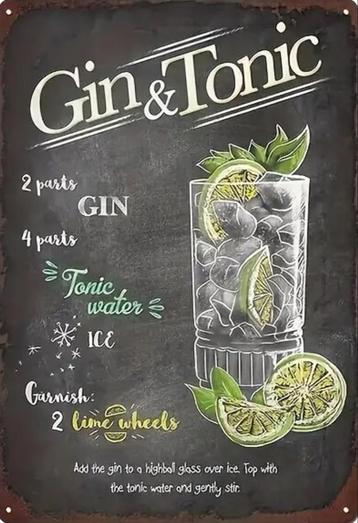 Reclamebord vintage Gin Tonic - mancave poolhouse nieuw  beschikbaar voor biedingen