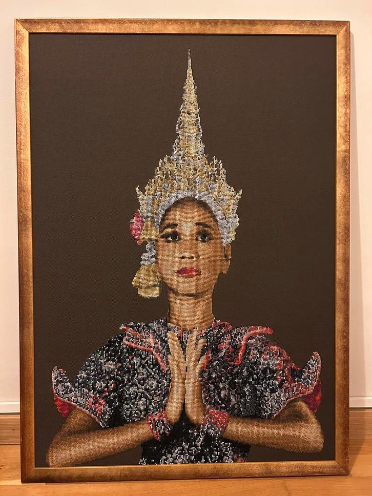 Thaise dame, handwerk, 65 cm x 90 cm, Antiquités & Art, Art | Peinture | Moderne, Enlèvement