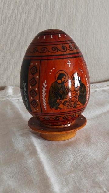 Houten ei handgeschilderd, Antiek en Kunst, Curiosa en Brocante, Ophalen