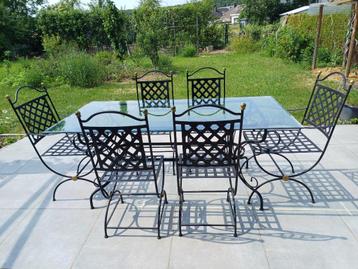 Grande table et chaises en fer forgé, Maison & Meubles, 150 à 200 cm, Cinq personnes ou plus, Enlèvement, Utilisé