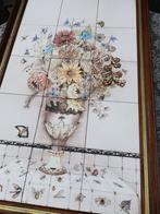 84,5x54 Prachtig tegeltableau in kader bloem vlinder insect, Ophalen