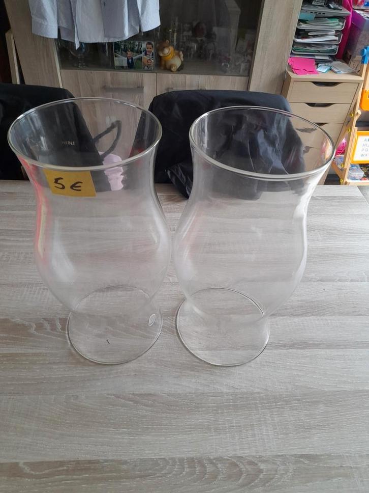 Open glazen vazen 2x van collega van mijn mama, Huis en Inrichting, Woonaccessoires | Vazen, Gebruikt, Wit, Minder dan 50 cm, Glas