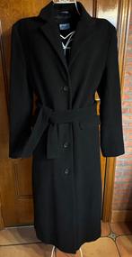 Lange zwarte 70% wollen jas met binder., Enlèvement ou Envoi, Porté, Taille 42/44 (L), Noir
