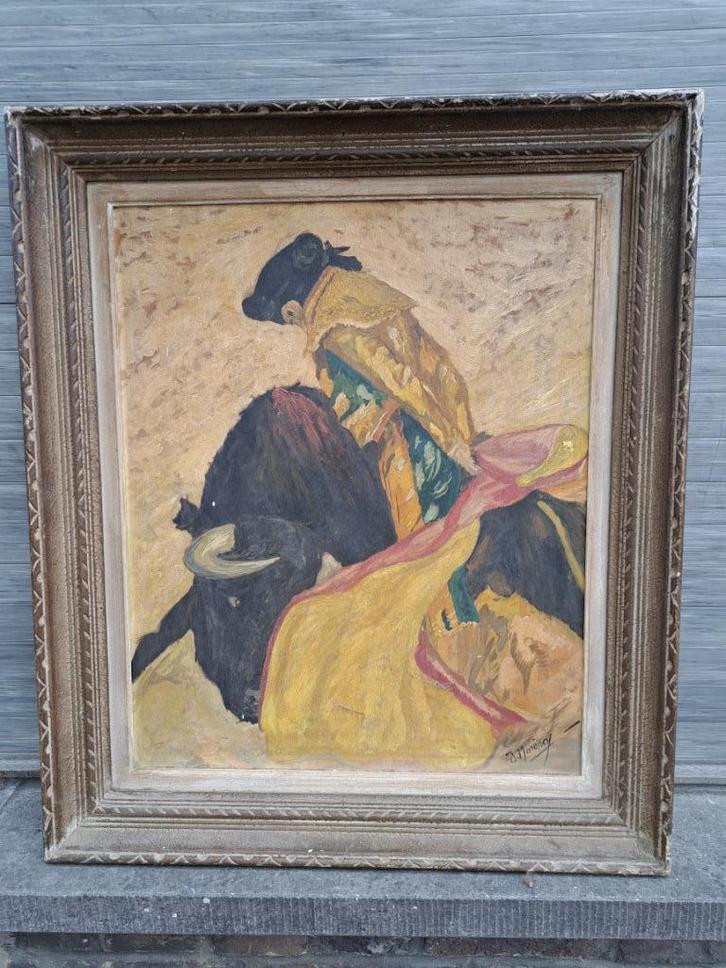 huile sur panneau corrida signe, Antiek en Kunst, Kunst | Schilderijen | Klassiek, Ophalen of Verzenden