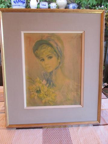 Vintage schilderij met meisje beschikbaar voor biedingen