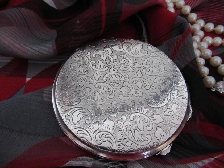 poederdoos-verzilverd-ART DECO-compact powder-1930-VINTAGE, Handtassen en Accessoires, Overige Accessoires, Zo goed als nieuw