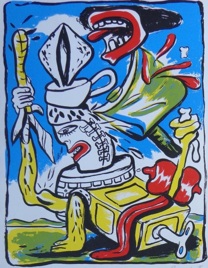 FRED BERVOETS / HET KOSMISCHE EI / KLEURZEEFDRUK / 90x60cm, Antiek en Kunst, Kunst | Litho's en Zeefdrukken, Ophalen of Verzenden