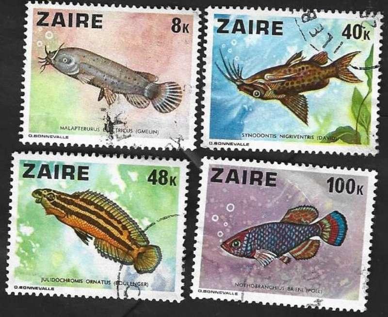 4 Postzegels Zaïre 1978 Vissen, Enlèvement ou Envoi, Affranchi, Animal et Nature
