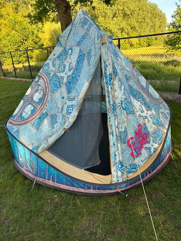 Unieke Tomorrowland tent tipi, 4p, Caravans en Kamperen, Tenten, Ophalen, Gebruikt, Tot en met 4
