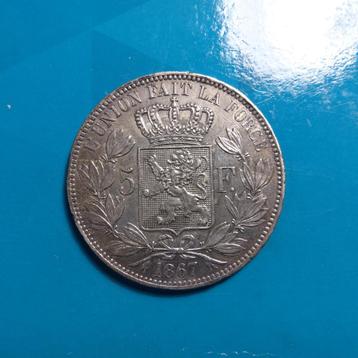 België 5 frank zilver Leopold II 1867 - F punt  beschikbaar voor biedingen