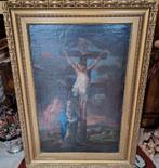 Christus aan het kruis Olie op doek 90x130cm, Antiek en Kunst, Ophalen