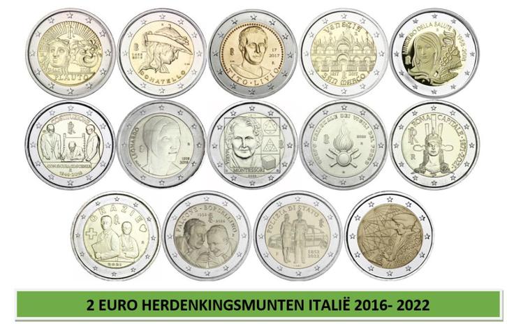 2 euro herdenkingsmunten Italië 2016-2022, Postzegels en Munten, Munten | Europa | Euromunten, 2 euro, Italië, Ophalen of Verzenden