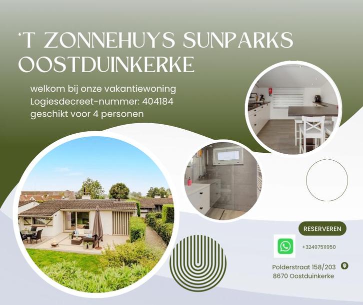 ‘T Zonnehuys Sunparks Oostduinkerke, Vakantie, Vakantiehuizen | België, Antwerpen of Vlaanderen, Chalet, Bungalow of Caravan, Recreatiepark