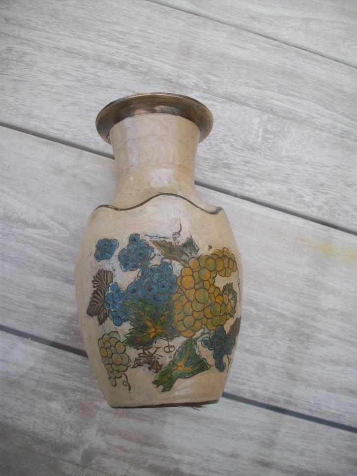 geel koper emaile zeer mooie gebakken grote vaas., Antiek en Kunst, Antiek | Brons en Koper, Koper, Ophalen of Verzenden