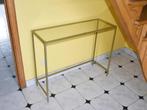 Glanzende gouden consoletafel en glazen blad, Huis en Inrichting, Ophalen, Minder dan 50 cm, 50 tot 100 cm, Zo goed als nieuw