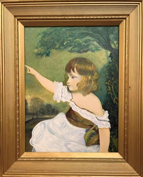 Het Fleurig Meisje – mooi vertederend beeld – Vintage schil, Antiek en Kunst, Kunst | Schilderijen | Klassiek, Ophalen of Verzenden