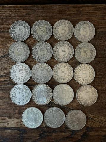 Lot: 19x Duitsland 5 Mark 1951-1974 beschikbaar voor biedingen