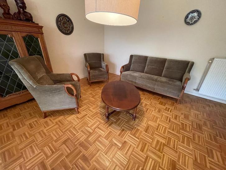 Volledig salon | Bieden, Huis en Inrichting, Zetels | Complete zithoeken, Gebruikt, Hout, Stof, Ophalen
