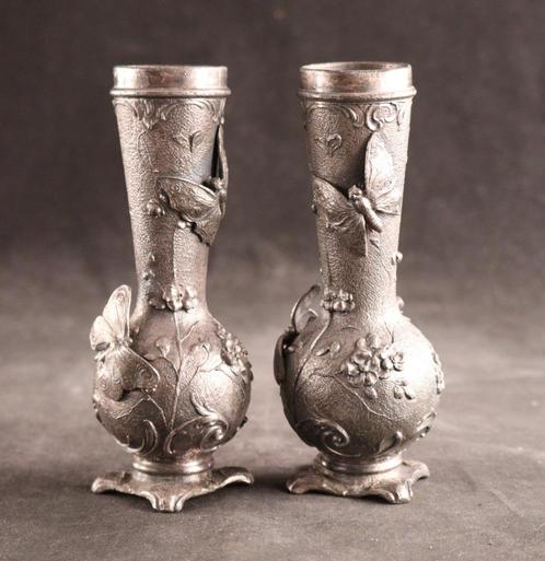 Paar antieke Art Nouveau vaasjes, Antiek en Kunst, Antiek | Tin, Ophalen of Verzenden