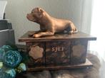 Amerikaanse Bulldog hondenbeeld op urn als set handgemaakt, Enlèvement ou Envoi, Neuf