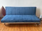 Blauwe Fluwelen Slaapbank, 150 tot 200 cm, Driepersoons, 75 tot 100 cm, Zo goed als nieuw
