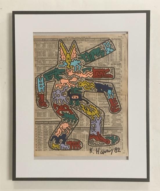 Keith Haring: tekening op groot formaat op krantenpapier, Antiek en Kunst, Kunst | Designobjecten, Ophalen of Verzenden