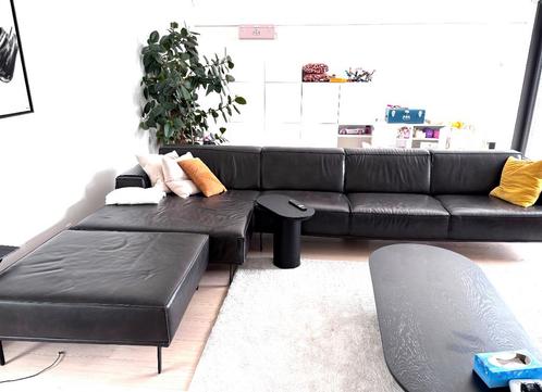 zwart lederen zetel, Huis en Inrichting, Zetels | Complete zithoeken, Zo goed als nieuw, Leer, Ophalen