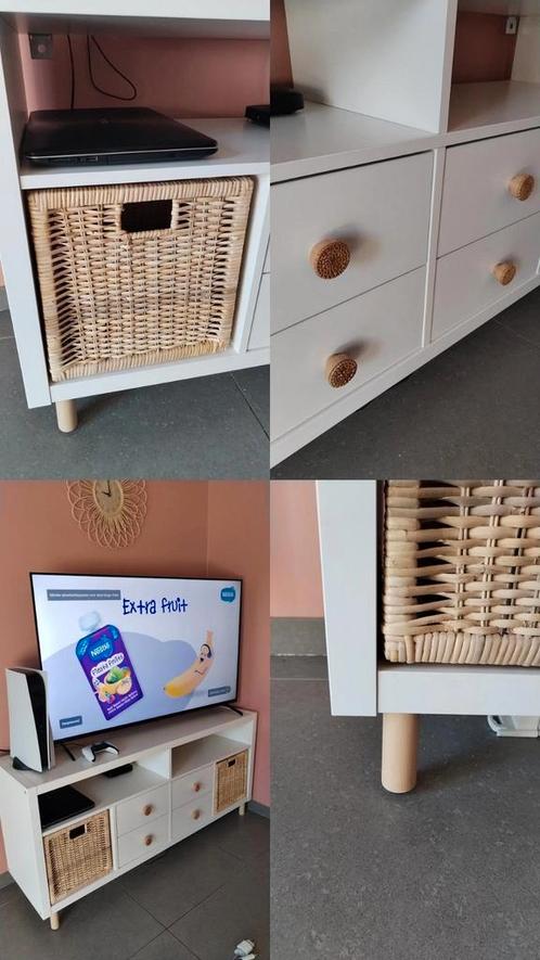 Tv kast Kallax ikea incl. mandjes, schuiven en pootjes, Huis en Inrichting, Kasten |Televisiemeubels, Gebruikt, Ophalen