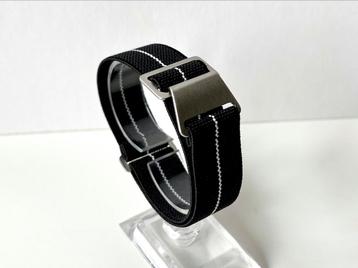 Elastische NATO Horlogeband 20mm Zwart/ Wit NIEUW beschikbaar voor biedingen