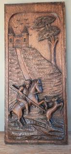 Antiek massief eiken paneel met jachtscene, Ophalen