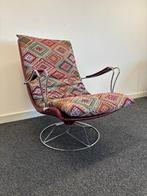 Vintage Draaifauteuil Rood Skai & Staal, Huis en Inrichting, Fauteuils, Ophalen, Gebruikt, 75 tot 100 cm, 75 tot 100 cm