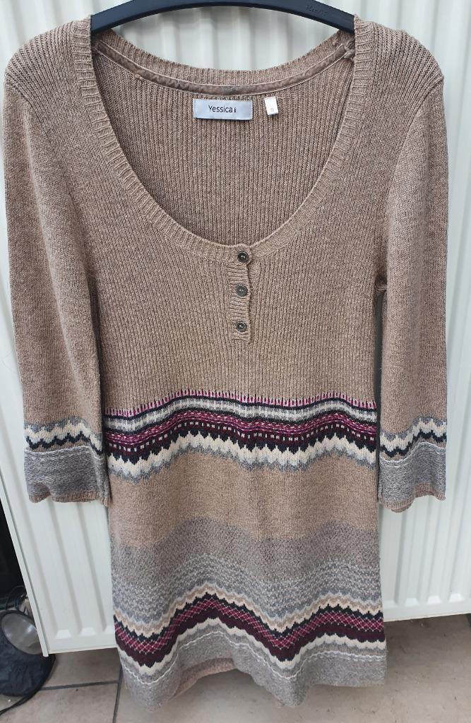 Winterjurk van Yessica van C&A maat S, Kleding | Dames, Jurken, Zo goed als nieuw, Maat 36 (S), Bruin, Ophalen of Verzenden