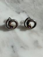 Ronde zilveren oorbellen, Handtassen en Accessoires, Oorbellen, Ophalen of Verzenden, Zo goed als nieuw, Paars