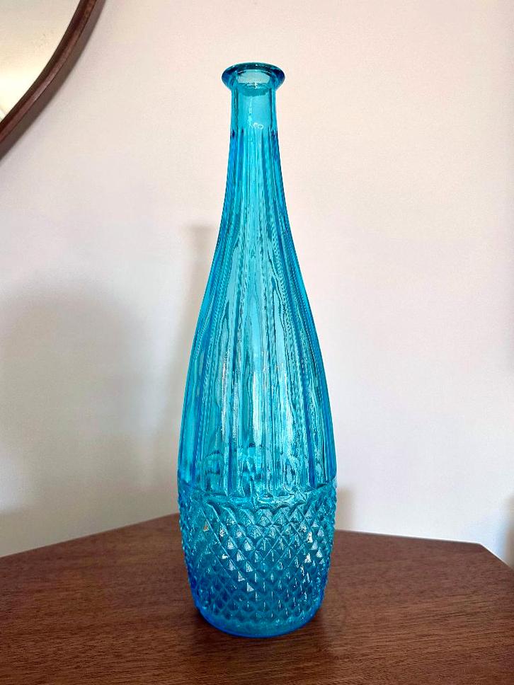 Carafe bouteille vase soliflore verre bleu art déco Empoli, Antiek en Kunst, Antiek | Glaswerk en Kristal, Ophalen