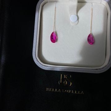 Oorbellen roze saffier geel goud 18K  beschikbaar voor biedingen