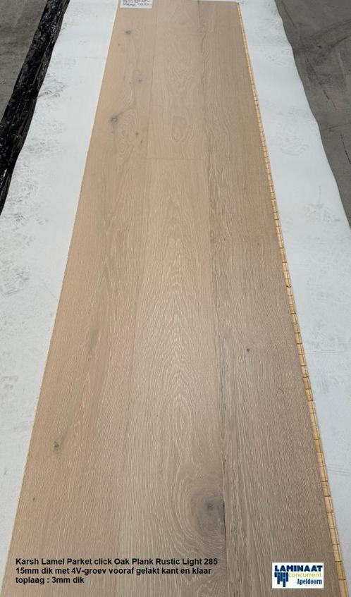 Lamel Parket click Angelwood Rustic Light 285 15mm dik, Huis en Inrichting, Stoffering | Vloerbedekking, Nieuw, Parket, Beige