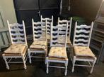 6 stevige houten stoelen, Huis en Inrichting, Stoelen, Ophalen, Gebruikt, Wit, Landelijk