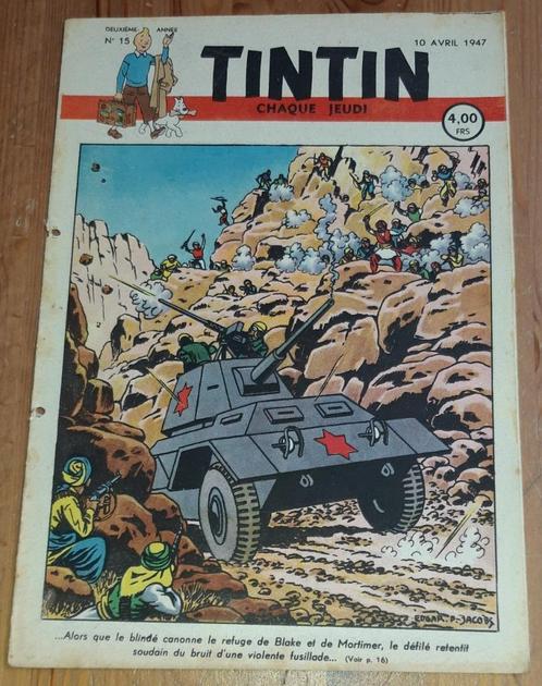 Journal Tintin 15 de 1947 couverture Jacobs Kuifje Hergé, Boeken, Stripverhalen, Gelezen, Eén stripboek, Ophalen of Verzenden
