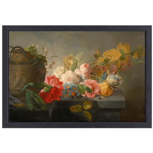 Bouquet de fleurs sur un rebord - Toile Pieter Faes + cadre, Antiquités & Art, Art | Peinture | Classique, Envoi