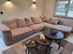Moderne taupe hoeksalon in suèdelook – zeer comfortabel!, Huis en Inrichting, Ophalen, Gebruikt, 100 tot 125 cm, Stof