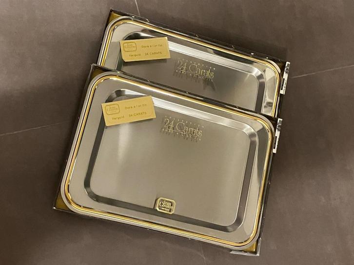 2x vergulde plateau Jean Couzon “golden city”, Antiek en Kunst, Antiek | Keukengerei, Ophalen