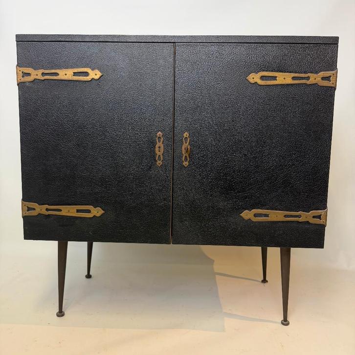 Meuble de bar en cuir du milieu du siècle, Maison & Meubles, Armoires | Buffets, Utilisé, Moins de 100 cm, 50 à 100 cm, 25 à 50 cm