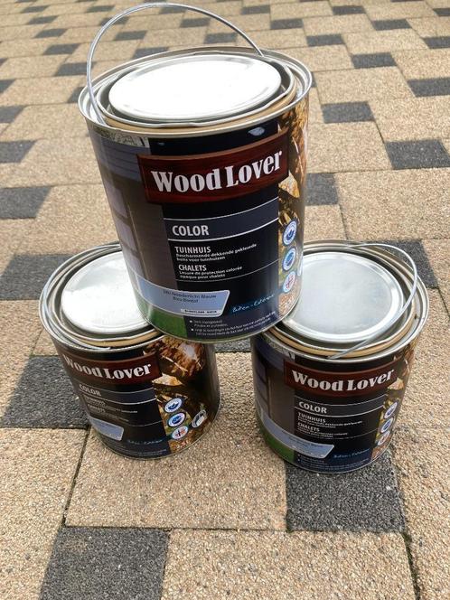 Lot de 3 pots neufs 2,5L lasure Wood Lover Color bleu boréal, Doe-het-zelf en Bouw, Verf, Beits en Lak, Nieuw, Beits, 5 tot 10 liter